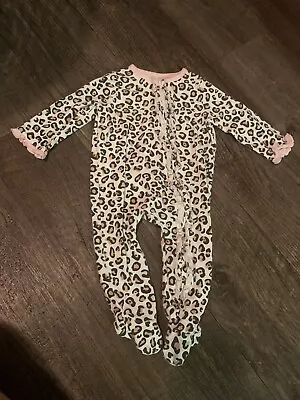 LEOPARD BABY FOOTED SLEEPER Sz 3-6 Months (Mud Pie) Cotton Spandex • $15