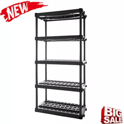 5 Shelf Storage Shelves Shelving Organize Heavy Duty Closet Garage Plastic Black • $54.34