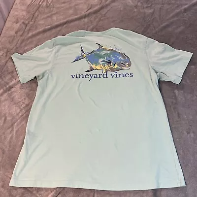 Vineyard Vines T Shirt Mens Size M Fish Pocket Tee Graphic  Double-sided Blue • $13.98