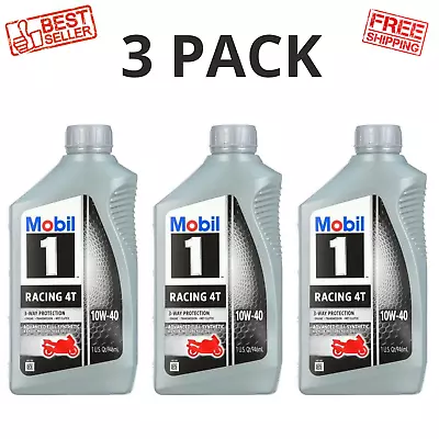 Mobil 1 Racing 4T SAE 10W-40 Advanced Full Synthetic Motorcycle Engine Oil 3 PK • $38.99