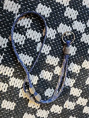 Vintage Handmade Horse Hair Braided Necklace Lanyard Key Chain Blue/white • $30