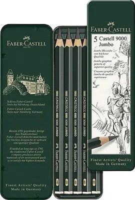 Faber-Castell 5 Piece Quality Castell 9000 Jumbo Graphite Pencils In A Tin... • $13.60