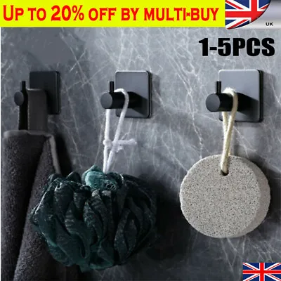 £3.99 • Buy 1/2/4/5Pcs Black Towel Holder Hooks Self-adhesive No Drilling Stainless Steel YE