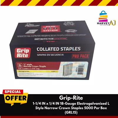 Grip Rite1 1/4x1/4 In. 18Gauge Galvanized L Style Narrow Crown Staples GRL15 • $24.97