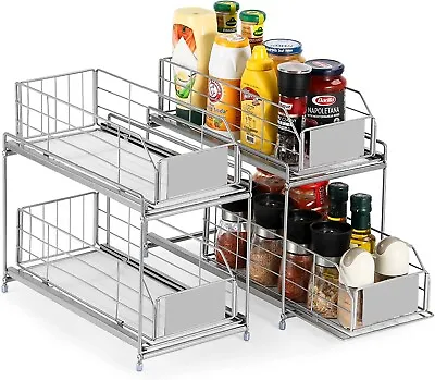 2 Pack Sliding Cabinet Basket Organizer Pull Out Kitchen Storage Drawer Rack • $20.99