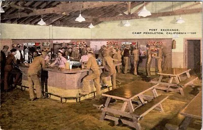 Post Exchange CAMP PENDLETON California Linen Military Postcard - E.C. Kropp • $3