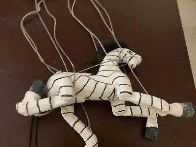 Zebra Marionette Folk Art Handmade Painted Wooden String Puppet Vintage • $22.99