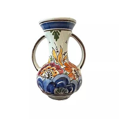 Delfts Holland Vintage Double Handle Urn Vase Colorful Handpainted 5.5” • $19.99