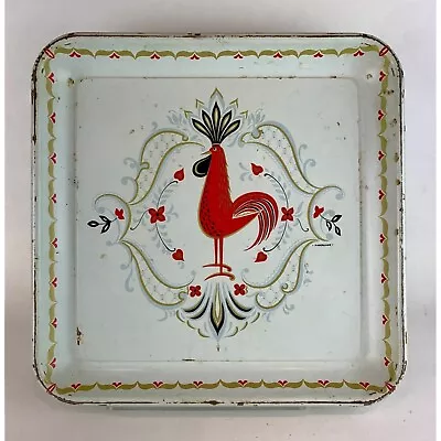 Vintage Marcelline Rooster Tray 13  Metal Serving Platter Mid-Century Retro • $29
