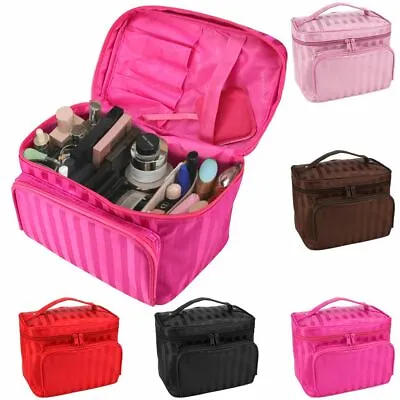 New Portable Travel Makeup Train Case Makeup Bag Cosmetic Case Handle Organizer • $10.22