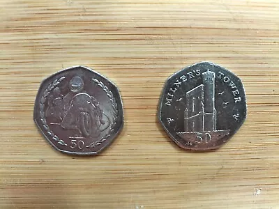 Isle Of Man 1997 Phillip McCallen TT + 2015 Milners Tower 50p Coins • £2