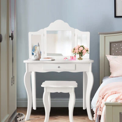 $149.95 • Buy Vanity Table Set Makeup Dressing Table Kids Girls Stool Mirror