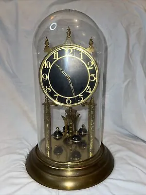 Vintage German Anniversary Clock With Black And Gold Face With Glass Dome • $38.40