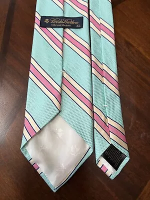 Brooks Brothers Makers & Merchants Mint Green Peach Pink Silk XL 63  Striped Tie • $24.99