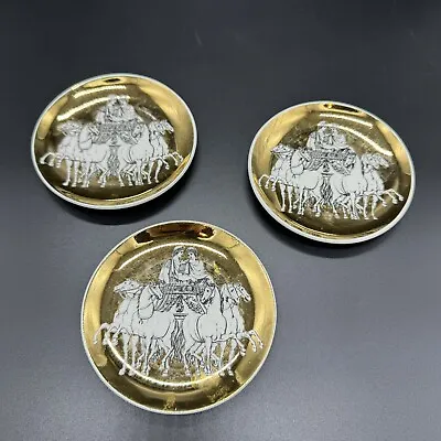 Vintage Fornasetti Coasters Set Of 3 Gold Chariot For Saks Fifth Avenue  • $72