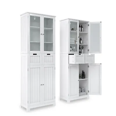 $119.99 • Buy Tall Bathroom Storage Cabinet Glass Door Freestanding Pantry Cabinet For Kitchen