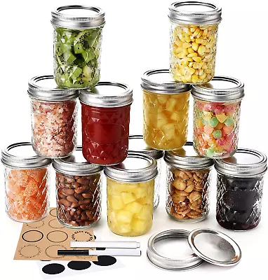 12 Pack Mason Jars 8 Oz With Airtight Lids Glass Regular Mouth Canning Jars Sm • $31.11