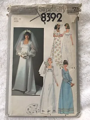 Vintage 70’s Simplicity Misses Wedding Bridesmaid Dress Pattern Size 12 Uncut! • $7