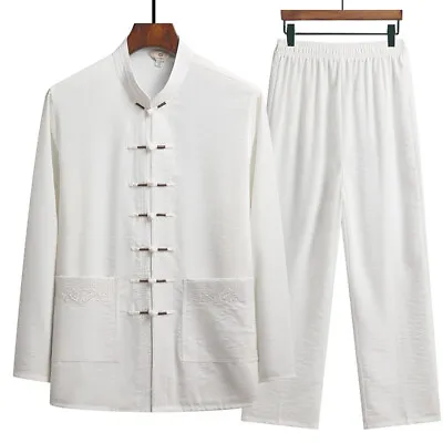 Men Chinese Tang Suit Tai Chi Set Kung Fu Long Sleeve Shirt And Pant Uniform • $37.67
