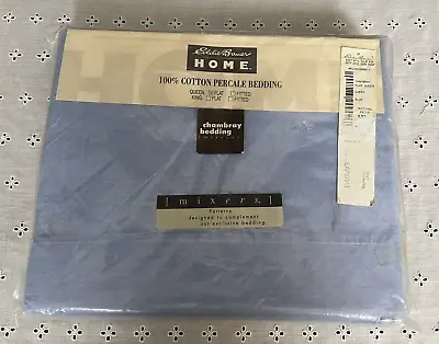 Vtg Eddie Bauer Home Percale Queen Flat Sheet Chambray Blue NOS 100% Cotton NWT • $39.99