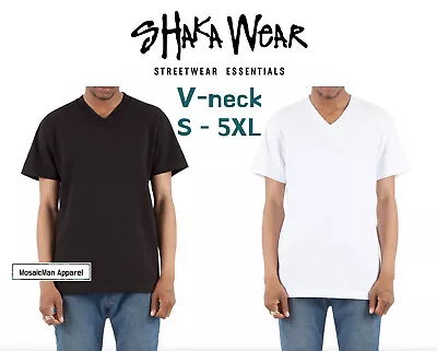 Shaka Wear V-neck Solid Short Sleeve Cotton T-shirt Heavy Knit White Black S-5X • $10.95