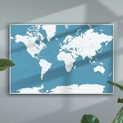 A1 Blue Large Map Of The World Poster Educational Print • £12