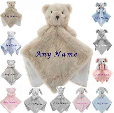 Personalised Baby Comforter With Name Boy Girl Blanket Elephant Giraffe Gift • £9.99