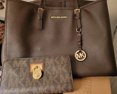 Michael Kors Brown Tote Bag Ladies Brown Bag Medium With Signature Wallet • $70