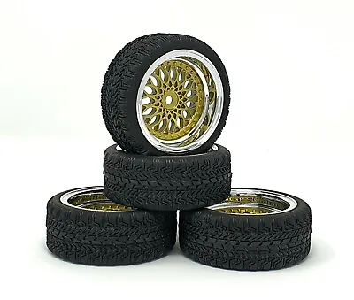 £14.99 • Buy RC Car Wheels Upgrade Fit 1:10 Scale Models With DRY Tyres - Gold & Chrome BBS