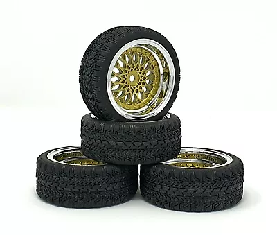 RC Car Wheels Upgrade Fit 1:10 Scale Models With DRY Tyres - Gold & Chrome BBS • £12.99