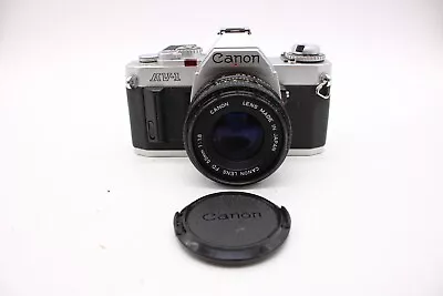 F Vintage Canon AV-1 SLR Film Camera W/ Canon FD 50mm 1.8 Lens & Cap • £22