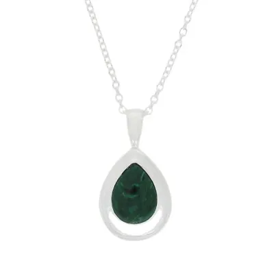 Malachite Sterling Silver Teardrop Ladies Pendant & Chain KM074 • £39