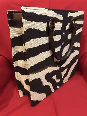 DRANSFIELD & ROSS NY Zebra Needlepoint Large Tote Bag Purse 15 X14  Vintage • $95