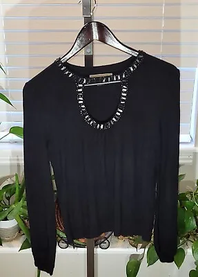 Michael Kors Key Hole U-Shape Embroidered Black Blouse Top Women's Size Medium • $13.10