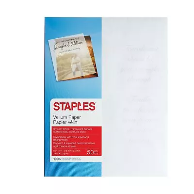 Staples Inkjet/Laser White Vellum Paper 8 1/2  X 11  50/Pack 26232-CC • $16.48