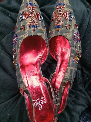 Fendi Authentic  Vintage Niddle Work And Jewels Sandals Sz 9 • $400