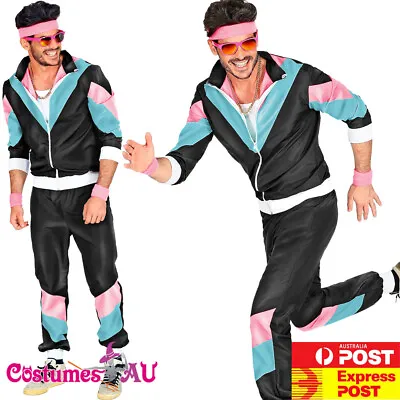 Mens 80s Costume Height Fashion Scouser Tracksuit Shell Suit Black 1980s Party • $34.99