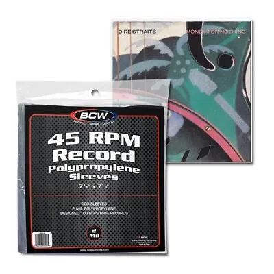 100 BCW 45 RPM Record Sleeves Poly Bag Protectors Polypropylene 7 3/8 X 7 5/8 • $10.96