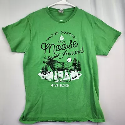 Delta Pro Weight T-Shirt Womens MEDIUM Green Short Sleeve Blood Donors Moose • $5.99
