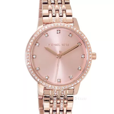 Michael Kors Melissa Womens Glitz Watch Rose Gold Dial Crystals Stainless Steel • $116.80