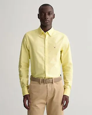Men's Shirt Gant Slim Fit Oxford Cotton Button Up In Yellow • £44.99
