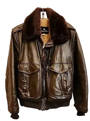 Vintage Golden Fleece Leather Bomber Jacket Lined Faux Fur Collar 42 L EXCELLENT • $65