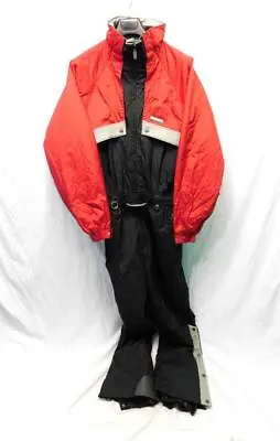 Vintage Descente L Mens Red Black Ski Snow Suit One Piece Coat Pants Zip Front • $59.99