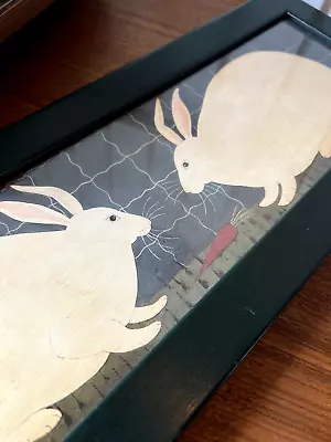 $23 • Buy Warren Kimble Rabbits Folk Art Carrot Picture Green Wood Frame - Easter