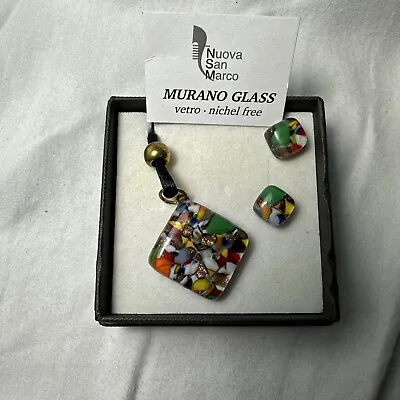 Murano Glass Pendant Earring Set Multi Color Handmade Authentic Venice NIB • $18