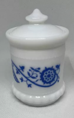 Vintage Milk Glass Trinket Box Colbalt Blue Flowers • $15.99