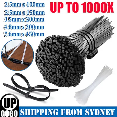 100/200/500/1000PCS Cable Ties Zip Ties Nylon UV Stabilised Bulk Black Cable Tie • $10.08