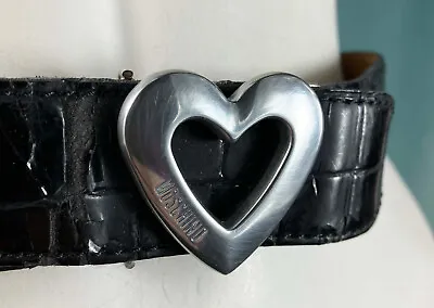 Vintage 90s Moschino Redwall Heart Love Belt Buckle Silver • $39.99