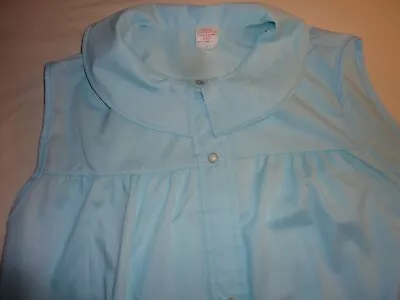 Vtg Duster Robe Housecoat Turquoise Sleeveless Cotton Blend Snap Front Size 16 • $14.99