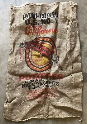 Vintage Burlap Potato Sack Bag Red Feather California 100lbs • $9.99